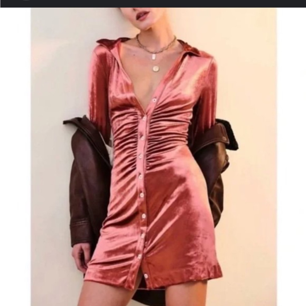 Free People Pink Velvet Button Dress Size Small
